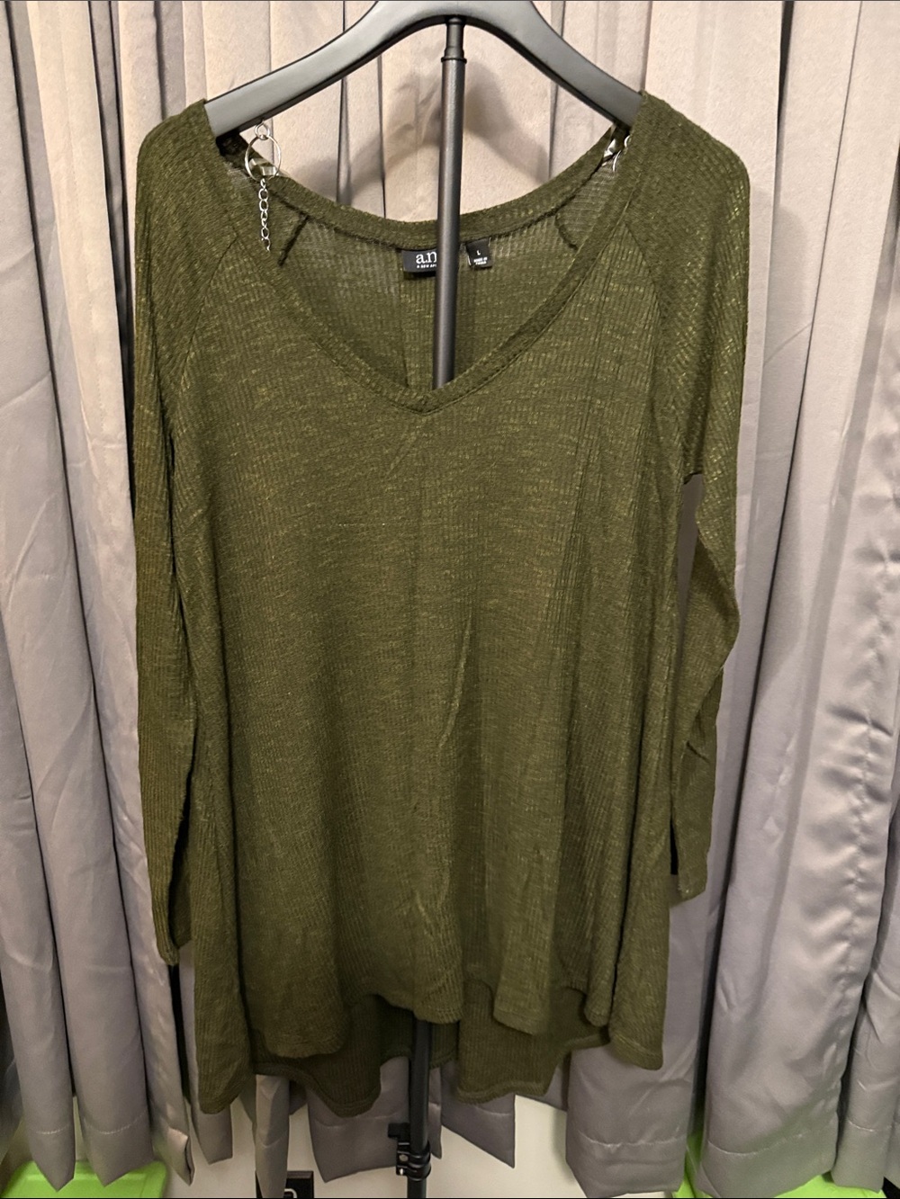 a.n.a Olive Green V-Neck Lightweight Tunic